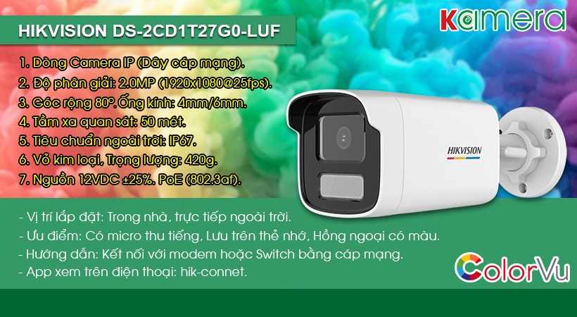 Camera Hikvision IP DS-2CD1T27G0-LUF